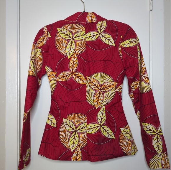 Grass Fields Blazer Jacket Size S Red And Yellow Ankara Fabric - Picture 8 of 16